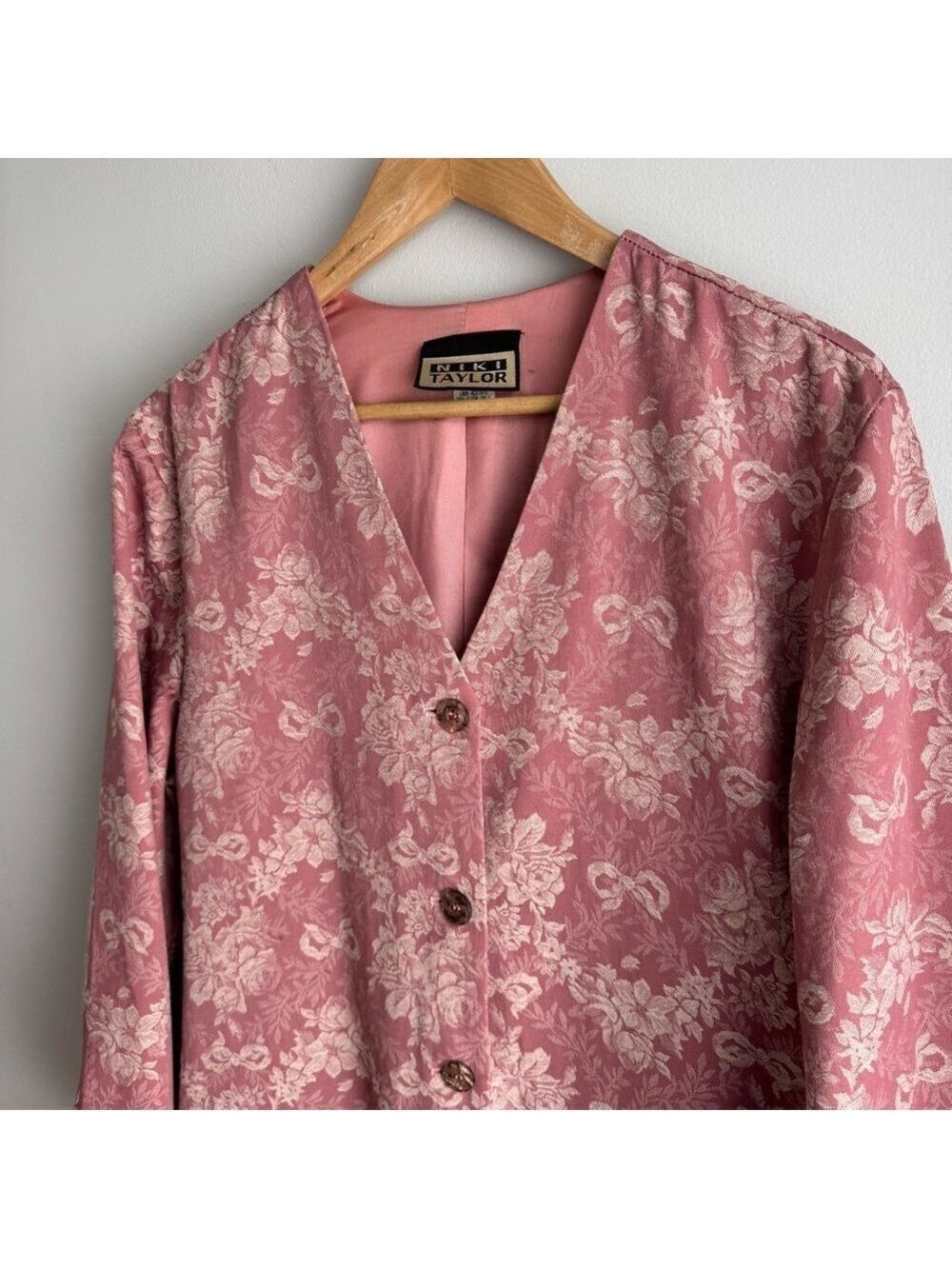 Vintage Niki Taylor Blazer + Skirt Set Sz L Pink Floral Suit Jacket Outfit Girly - Picture 3 of 16
